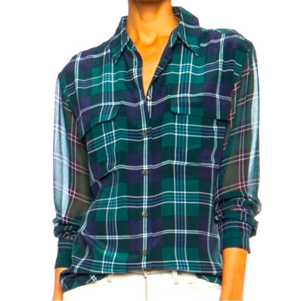 Equipment silk button down plaid shirt